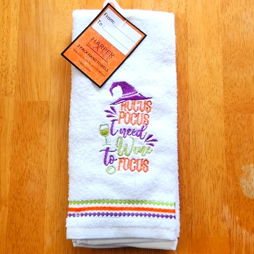 4-New Haper Lane Halloween Hocus Pocus Wine Inspired Hand Towels